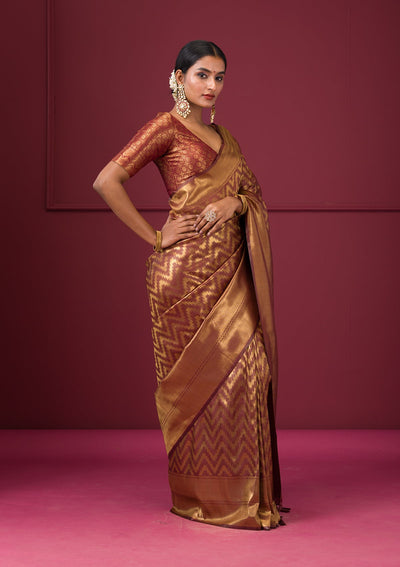 Copper Zariwork Soft Silk Saree-Koskii