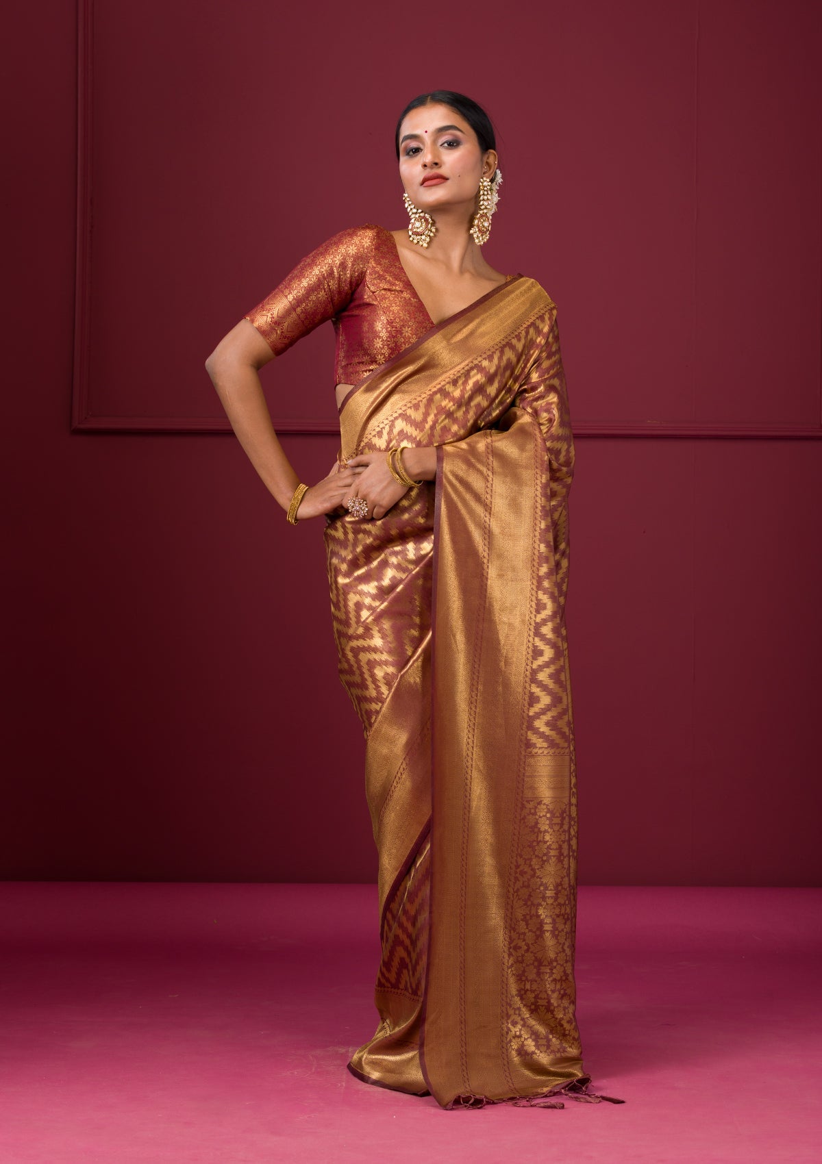 Copper Zariwork Soft Silk Saree-Koskii