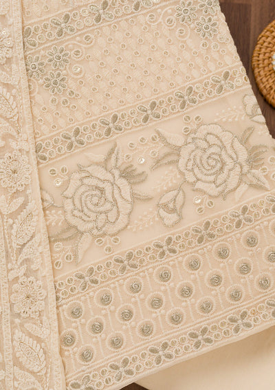 Cream Chikankari Georgette Unstitched Salwar Suit-Koskii