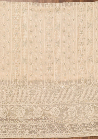 Cream Chikankari Georgette Unstitched Salwar Suit-Koskii