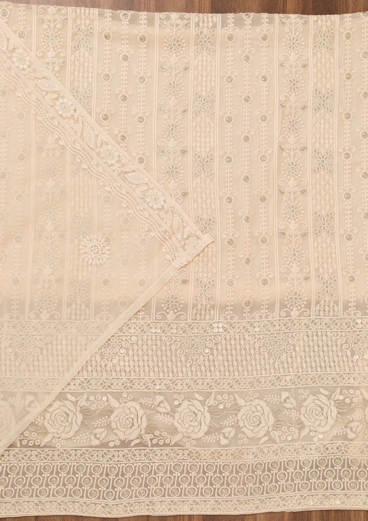 Cream Chikankari Georgette Unstitched Salwar Suit-Koskii