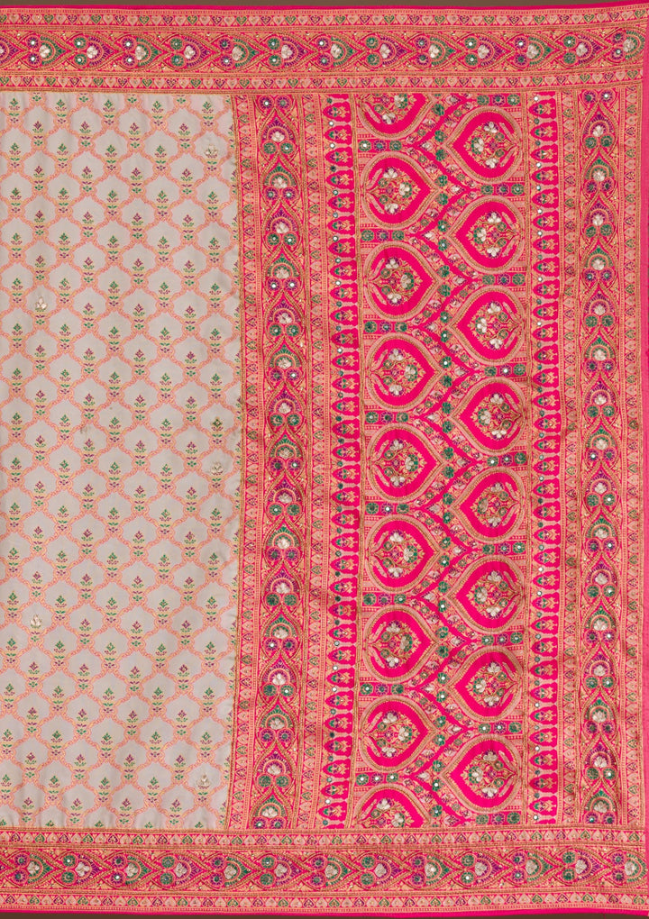 Cream Cutdana Banarasi Silk Saree-Koskii