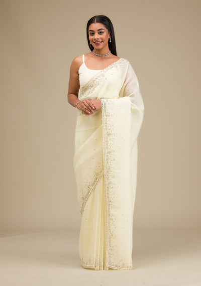 Cream Cutdana Georgette Saree-Koskii