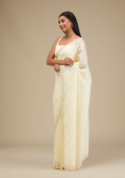 Cream Cutdana Georgette Saree-Koskii