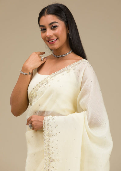 Cream Cutdana Georgette Saree-Koskii