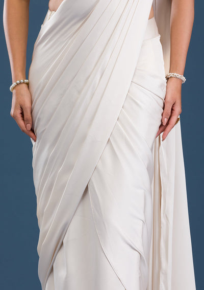 Cream Cutdana Satin Saree-Koskii