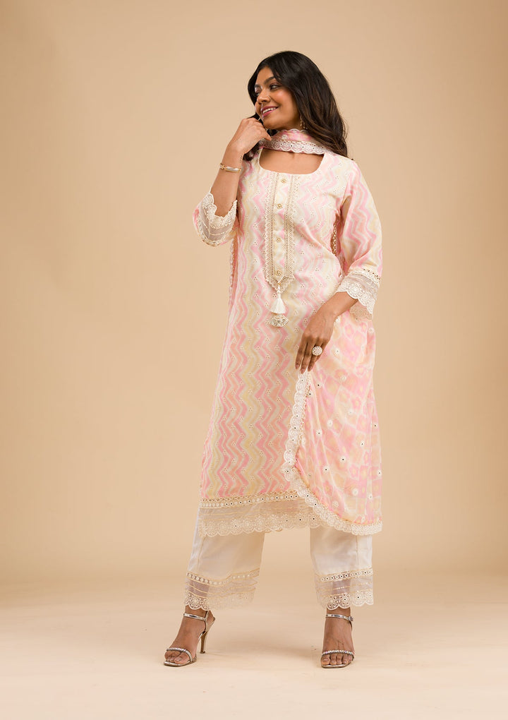 Peach Cutwork Cotton Readymade Salwar Kameez-Koskii
