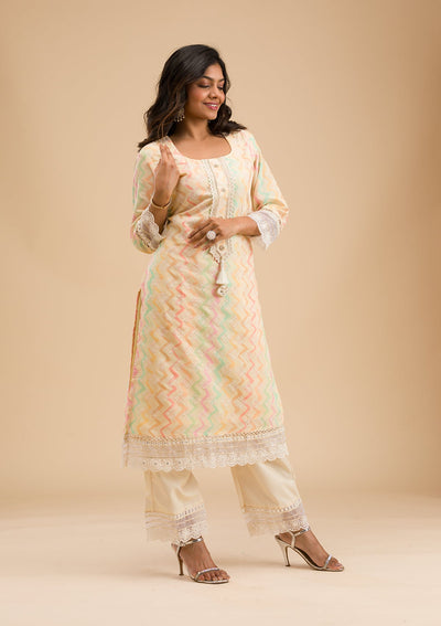 Cream Cutwork Cotton Readymade Salwar Kameez-Koskii