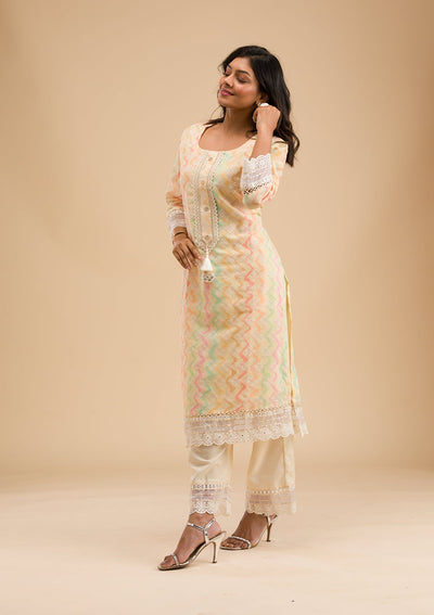 Cream Cutwork Cotton Readymade Salwar Kameez-Koskii