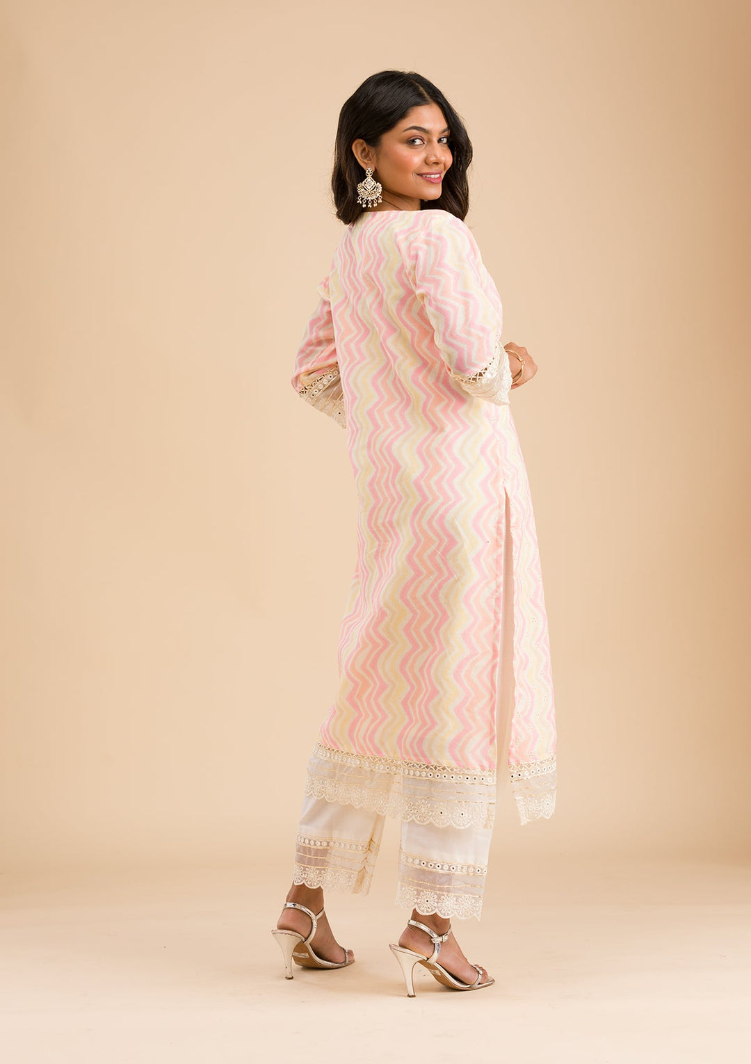 Peach Cutwork Cotton Readymade Salwar Kameez-Koskii
