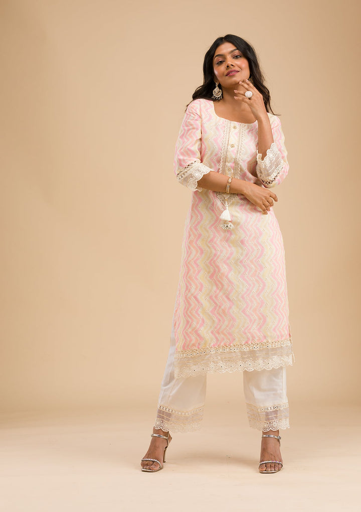 Peach Cutwork Cotton Readymade Salwar Kameez-Koskii