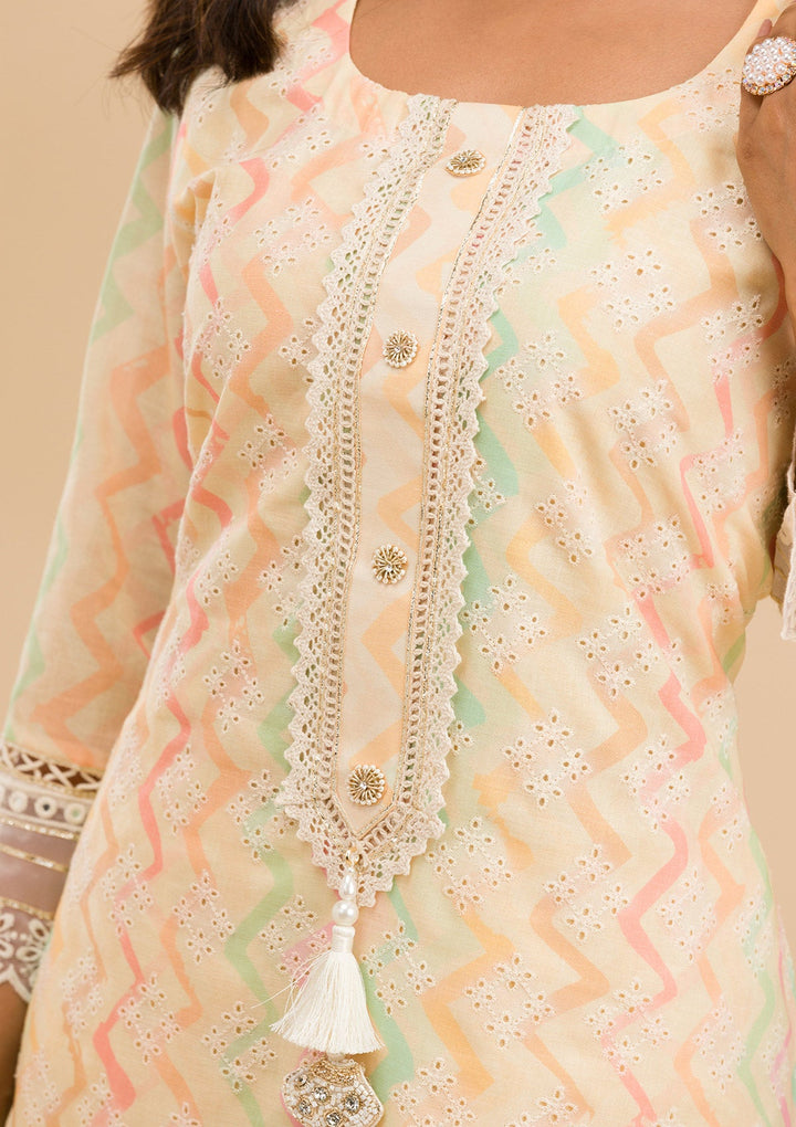 Cream Cutwork Cotton Readymade Salwar Kameez-Koskii