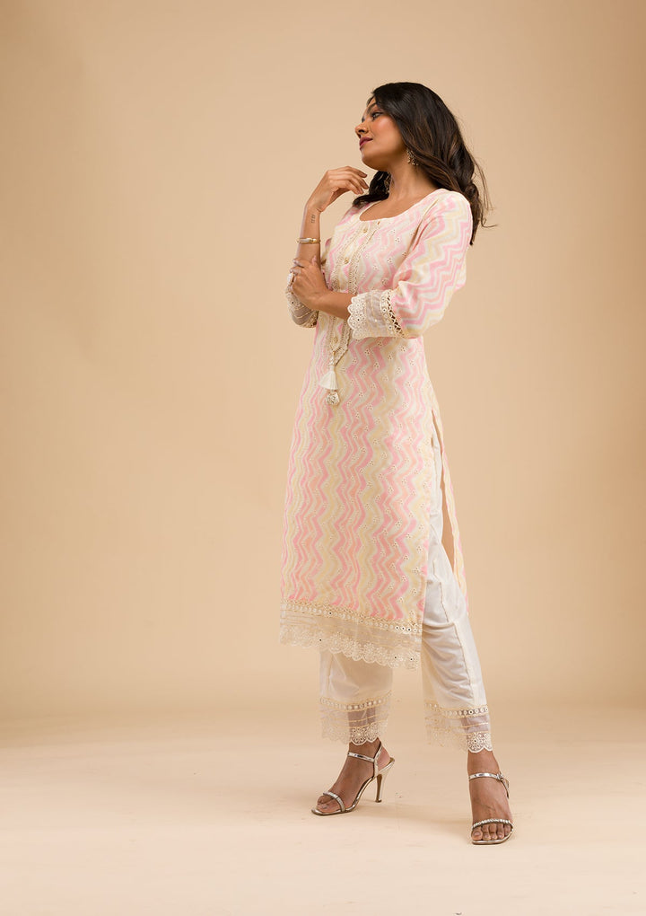 Peach Cutwork Cotton Readymade Salwar Kameez-Koskii