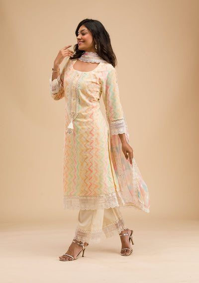 Cream Cutwork Cotton Readymade Salwar Kameez-Koskii