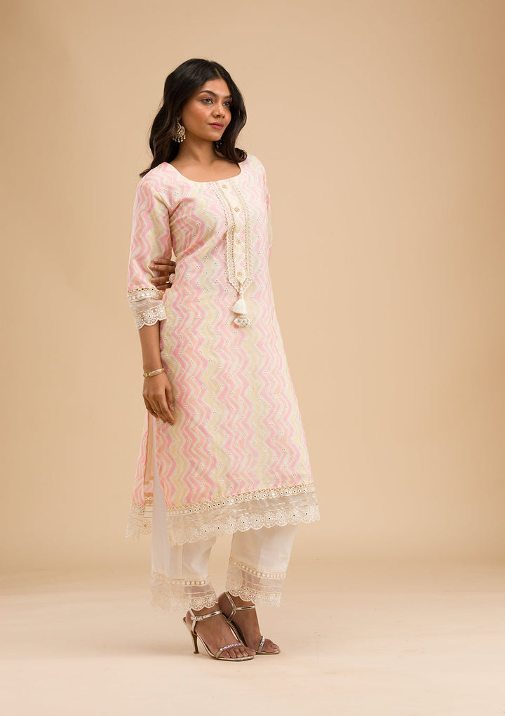 Peach Cutwork Cotton Readymade Salwar Kameez-Koskii