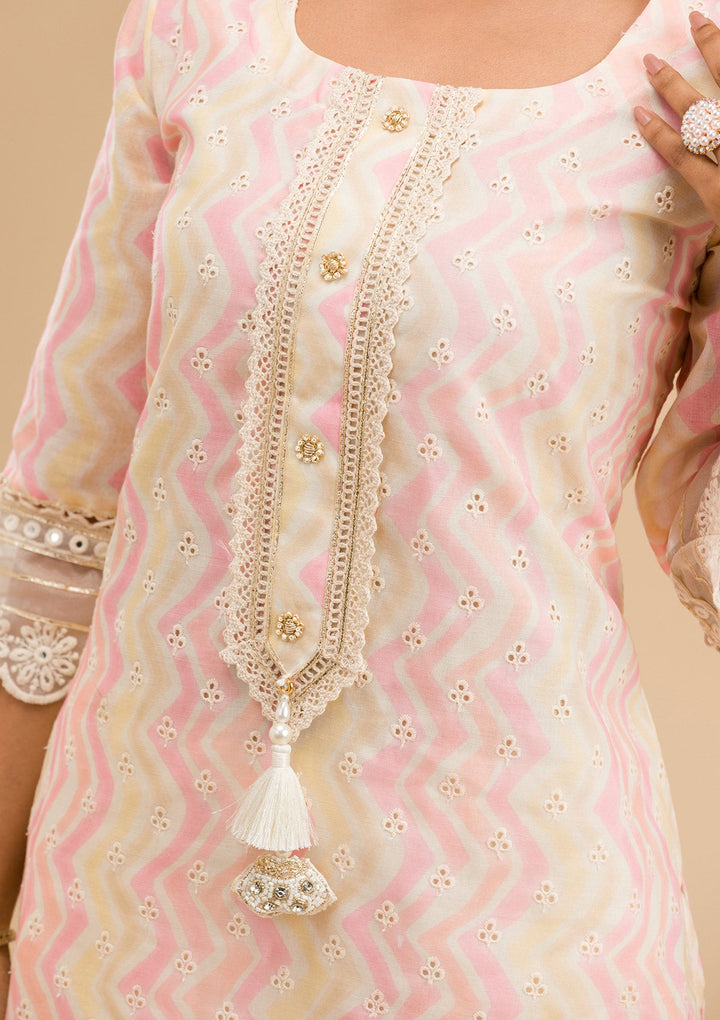 Peach Cutwork Cotton Readymade Salwar Kameez-Koskii