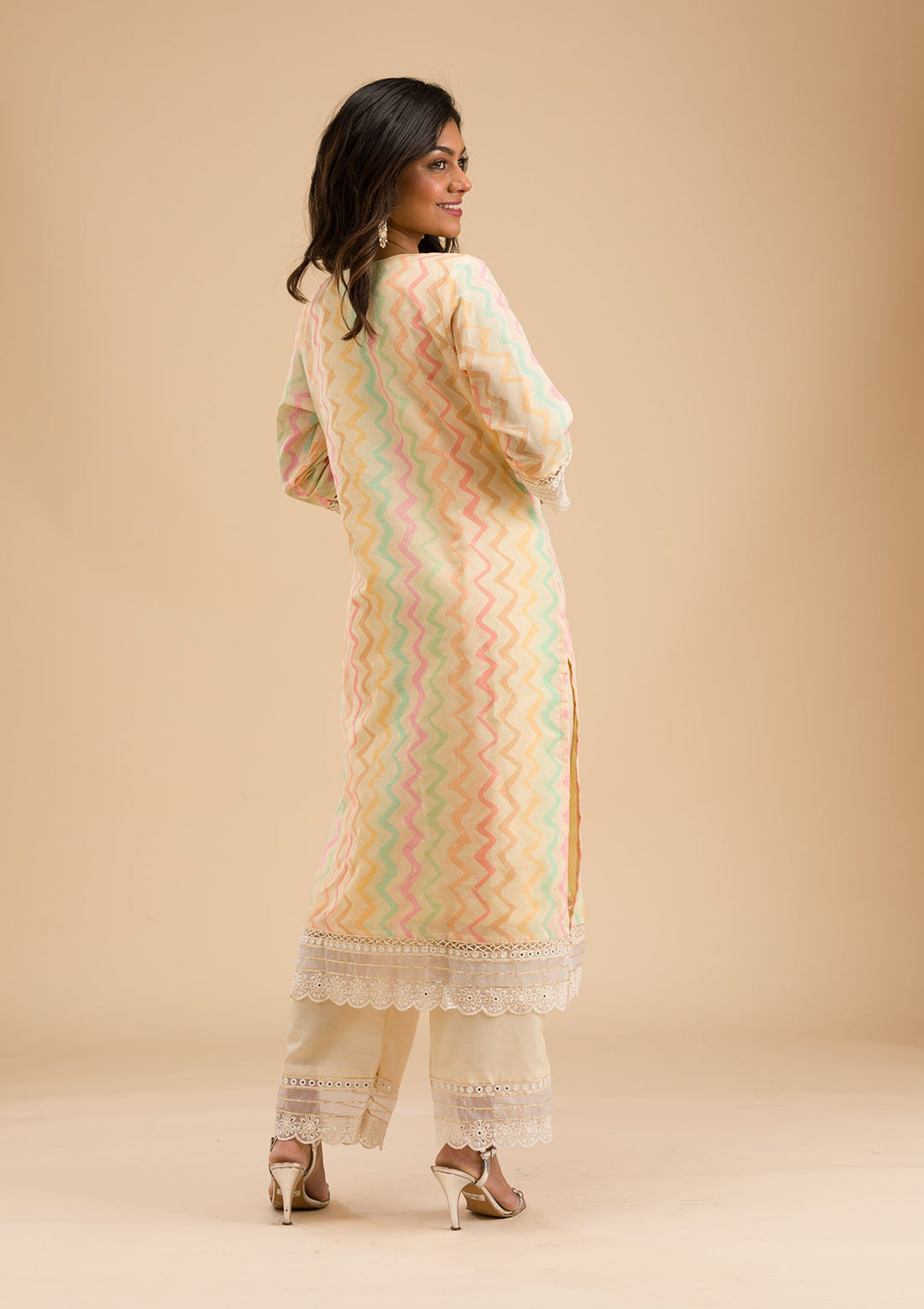 Cream Cutwork Cotton Readymade Salwar Kameez-Koskii