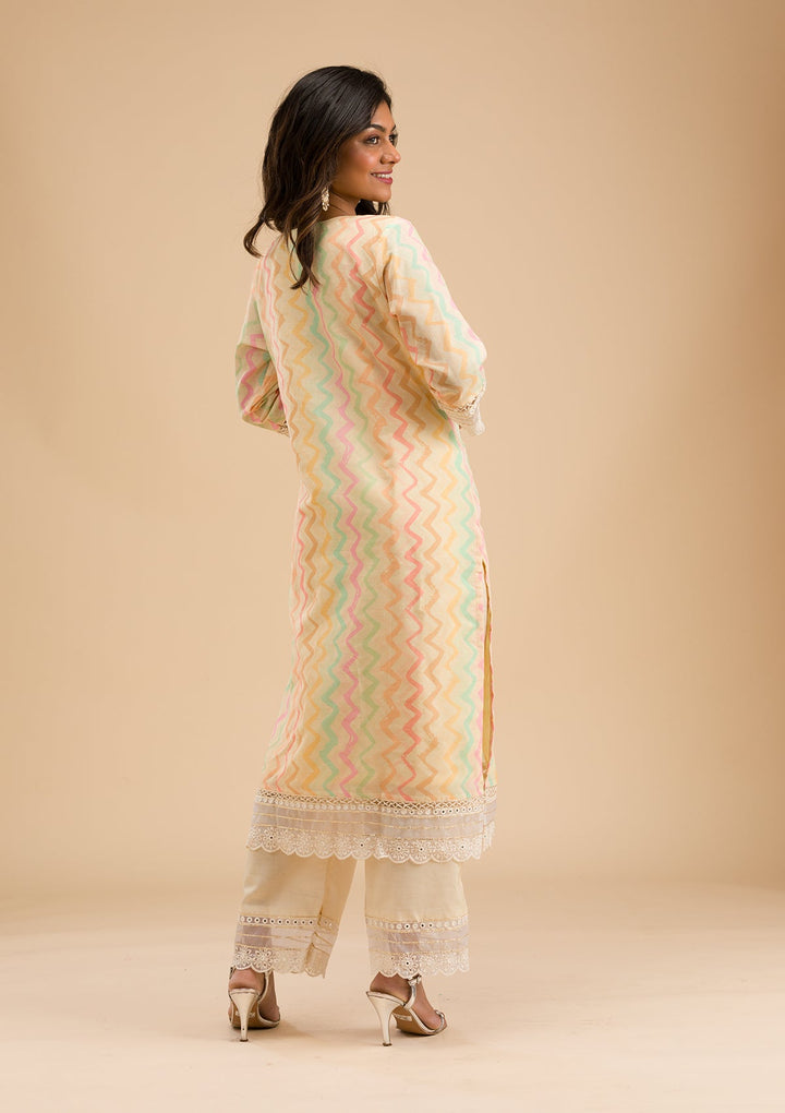 Cream Cutwork Cotton Readymade Salwar Kameez-Koskii