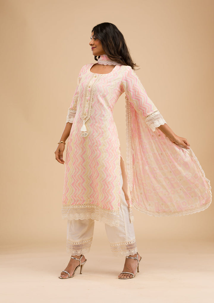 Peach Cutwork Cotton Readymade Salwar Kameez-Koskii