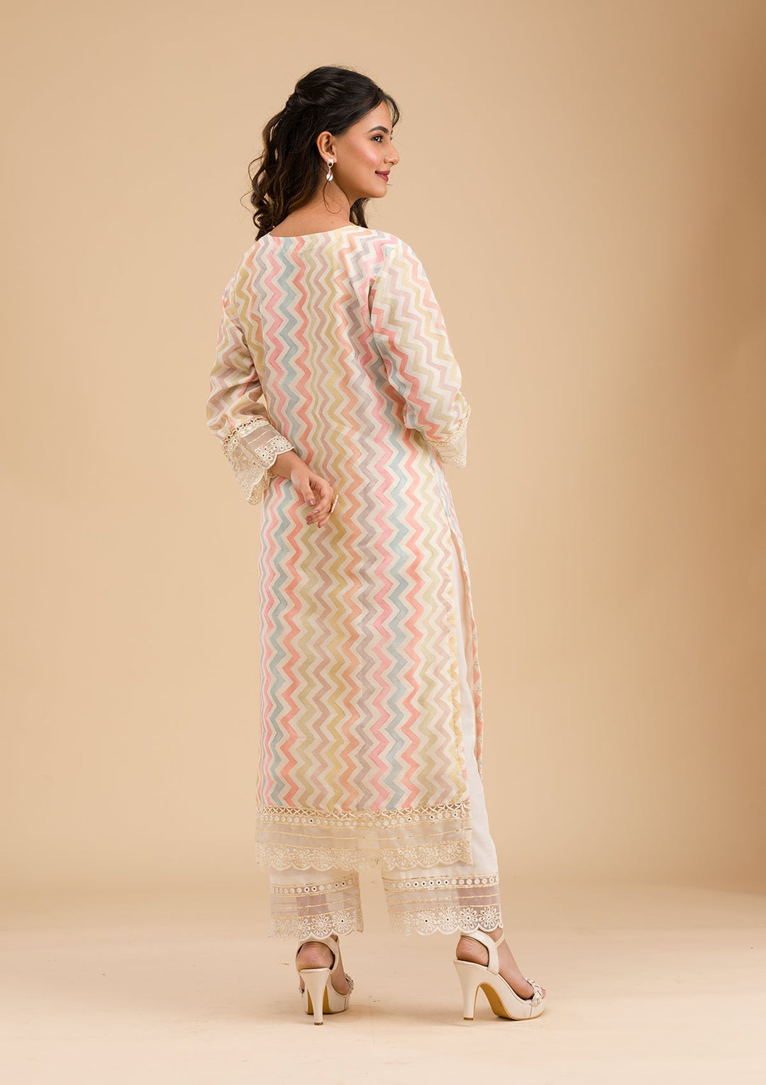 Cream Cutwork Cotton Readymade Salwar Kameez-Koskii