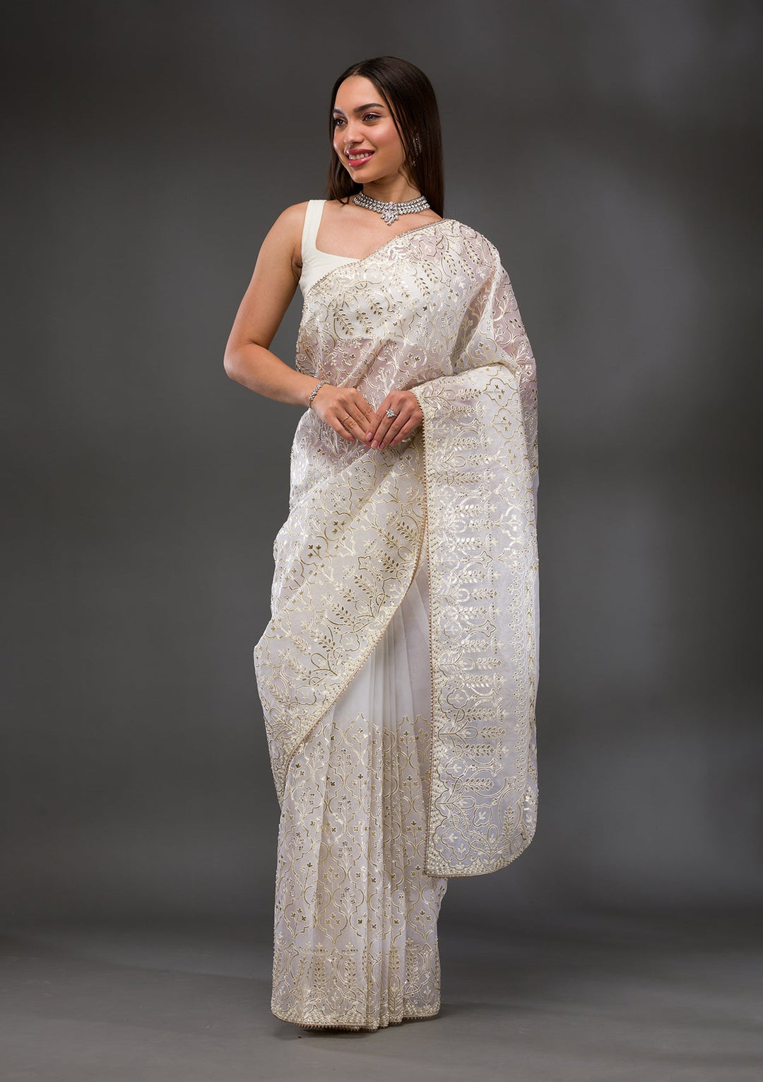 Peacock Blue Stonework Raw Silk Designer Saree-Koskii