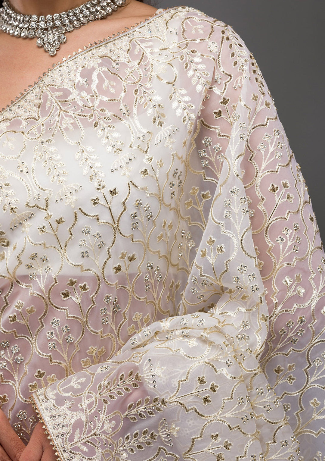 Peacock Blue Stonework Raw Silk Designer Saree-Koskii