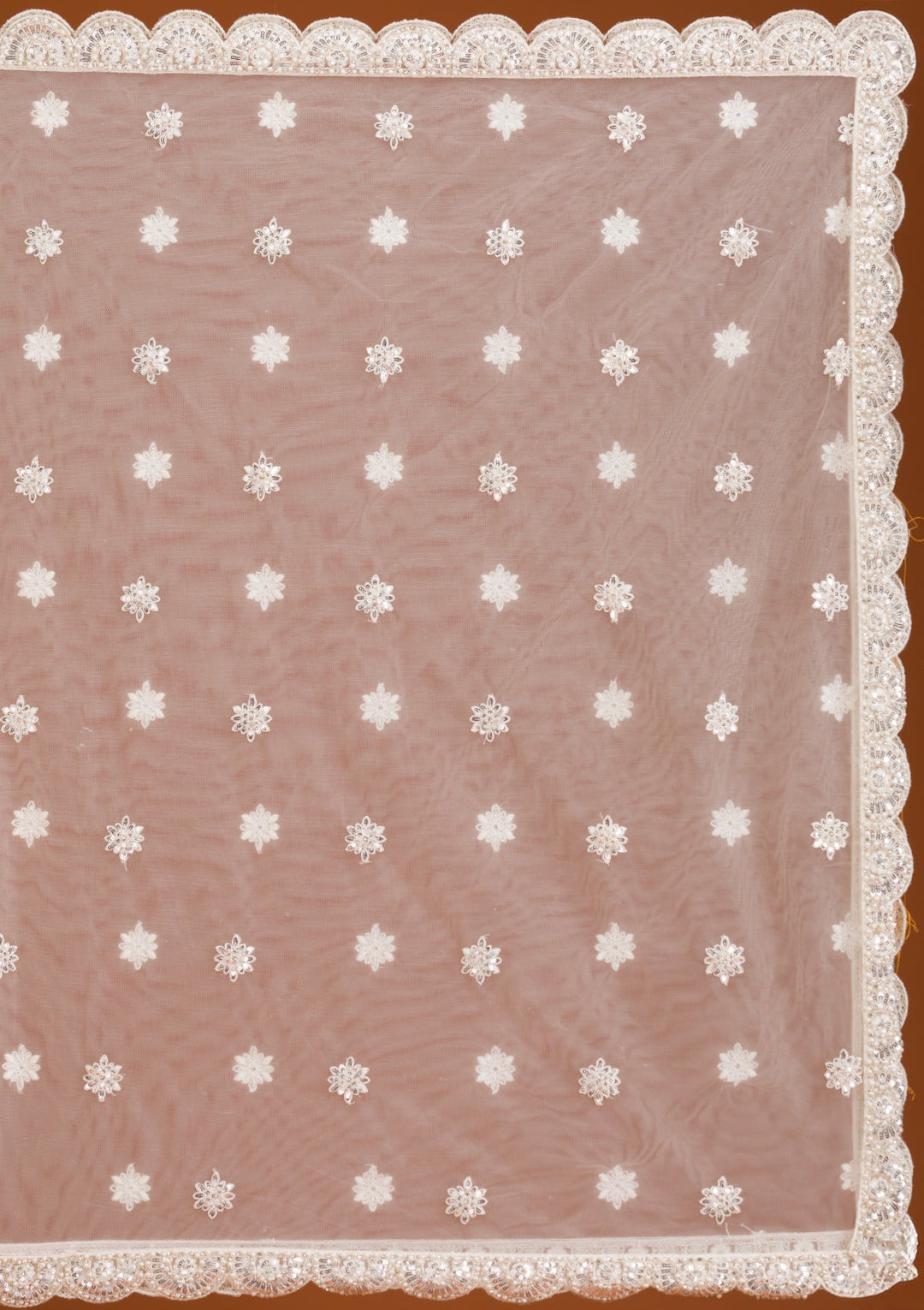 Cream Mirrorwork Net Readymade Lehenga-Koskii