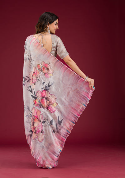 Cream Printed Tissue Saree