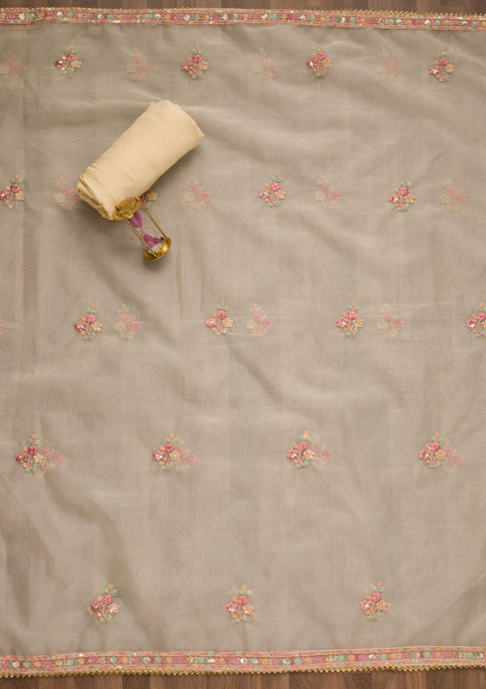 Cream Sequins Georgette Unstitched Salwar Suit-Koskii