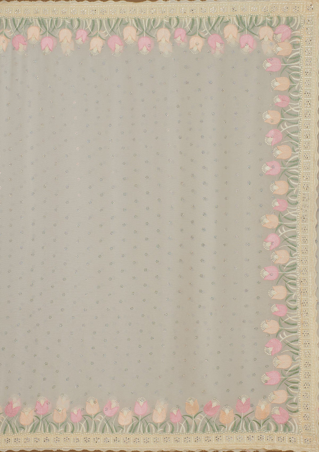 Cream Sequins Georgette Saree-Koskii