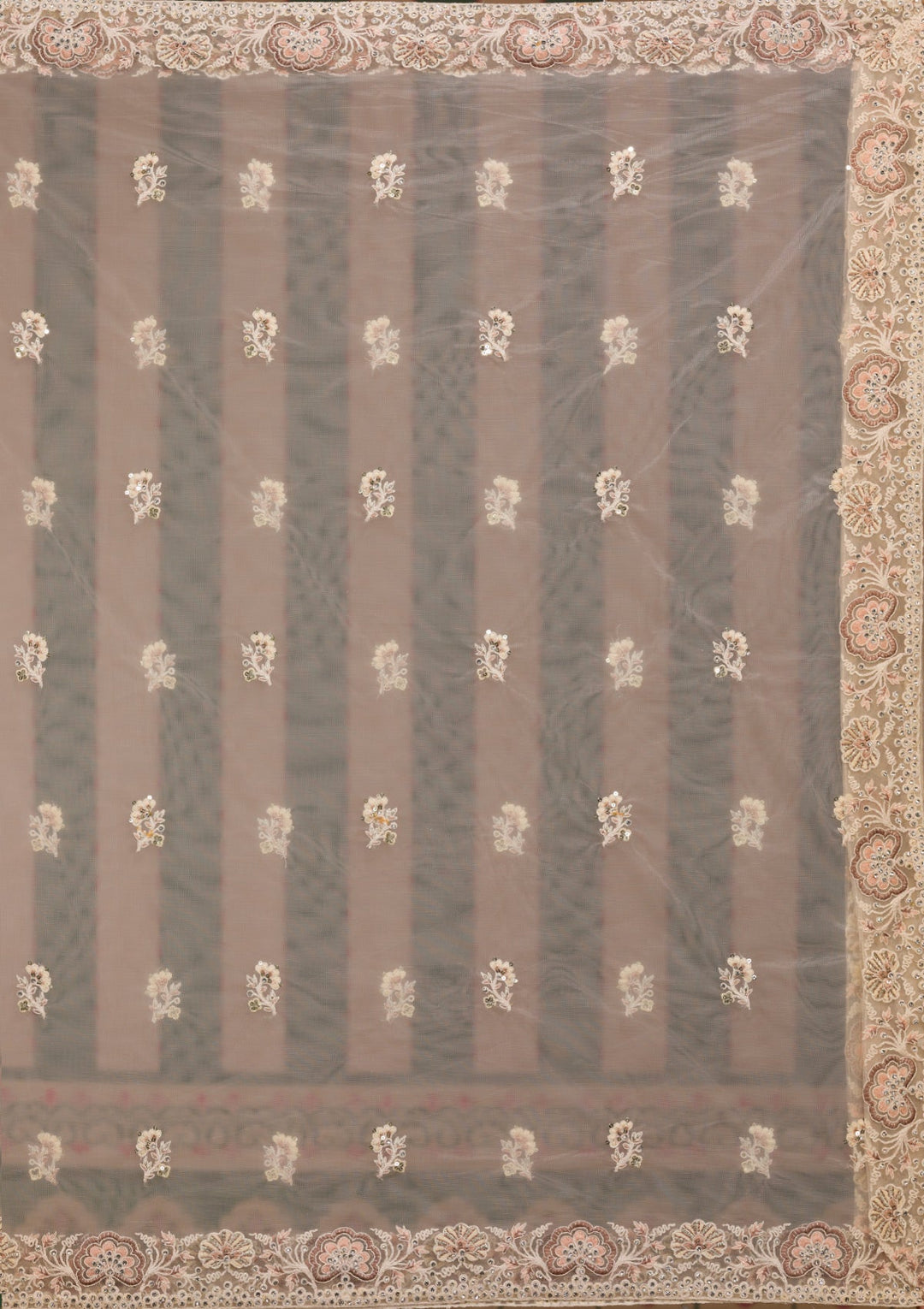 Cream Sequins Net Semi Stitched Lehenga