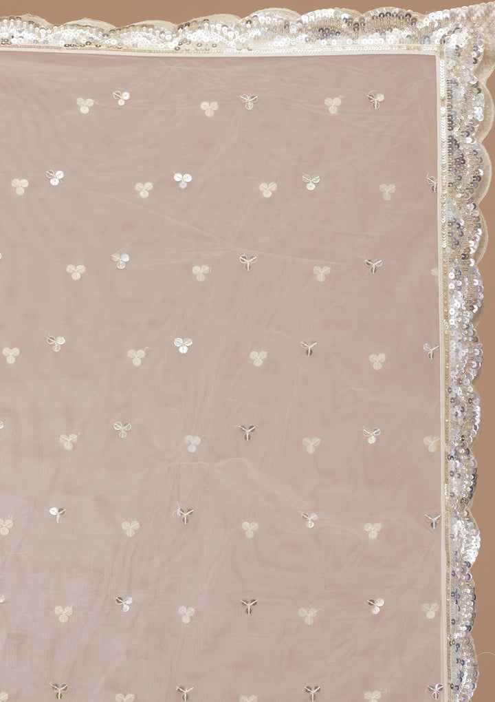 Cream Sequins Net Readymade Lehenga-Koskii