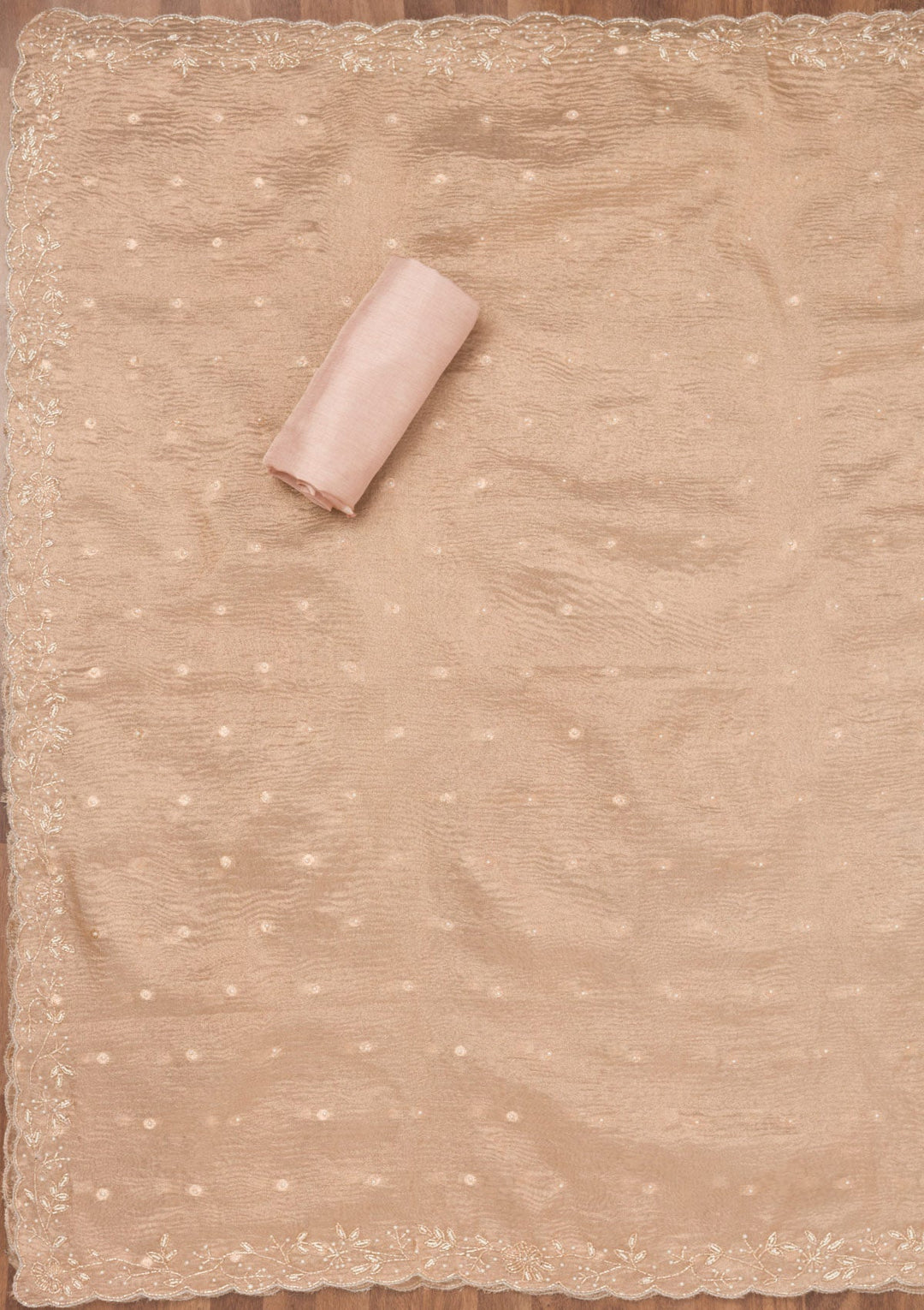 Cream Sequins Tissue Unstitched Salwar Suit-Koskii