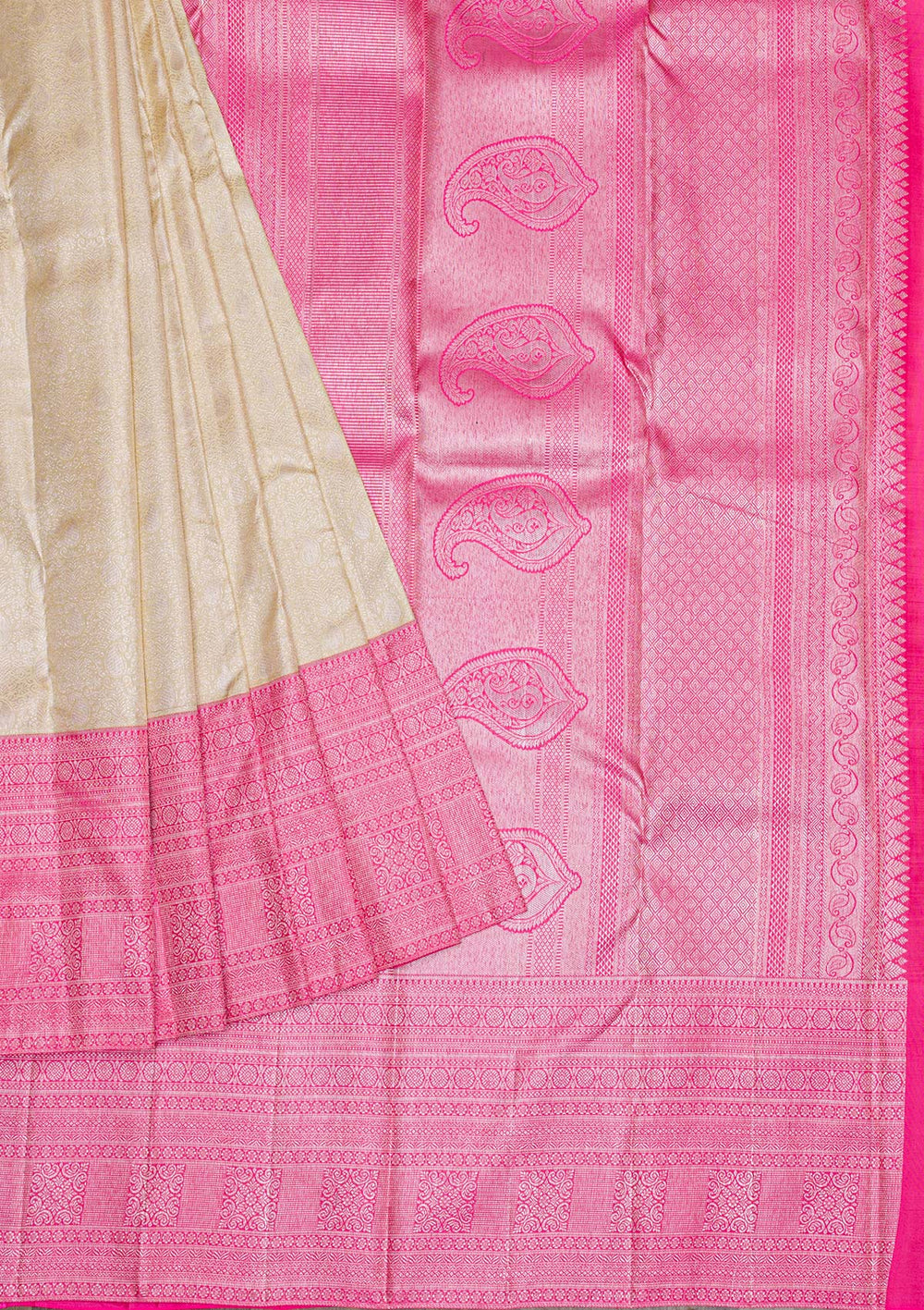 Cream Silver Zariwork Pure Silk Saree-Koskii