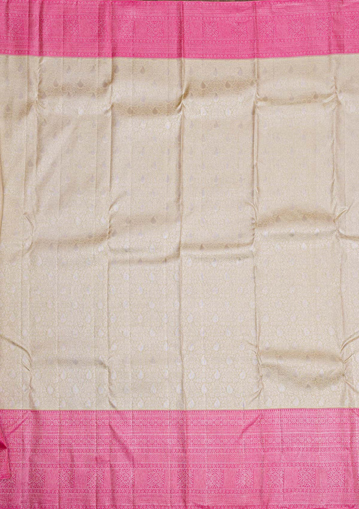 Cream Silver Zariwork Pure Silk Saree-Koskii