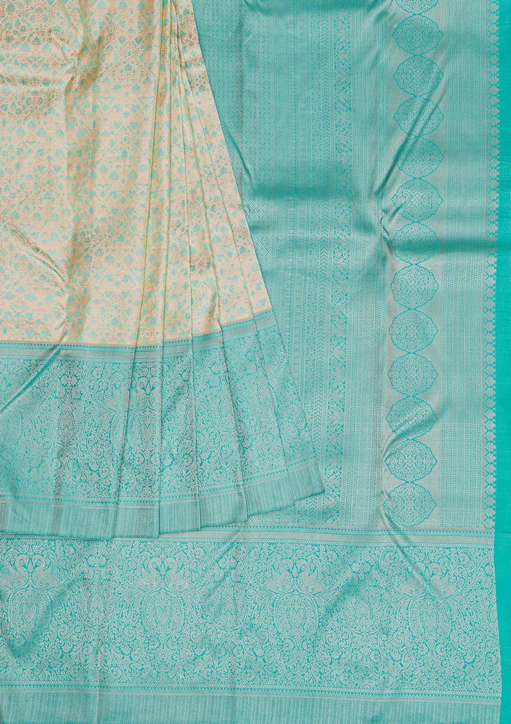 Cream Silver Zariwork Pure Silk Saree-Koskii