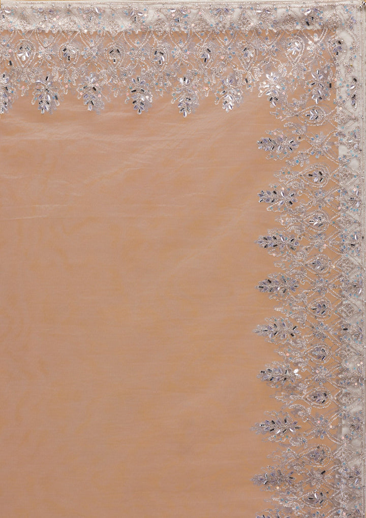 Cream Stonework Net Readymade Lehenga-Koskii