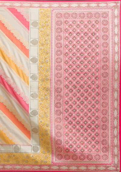 Cream Swarovski Raw Silk Saree-Koskii