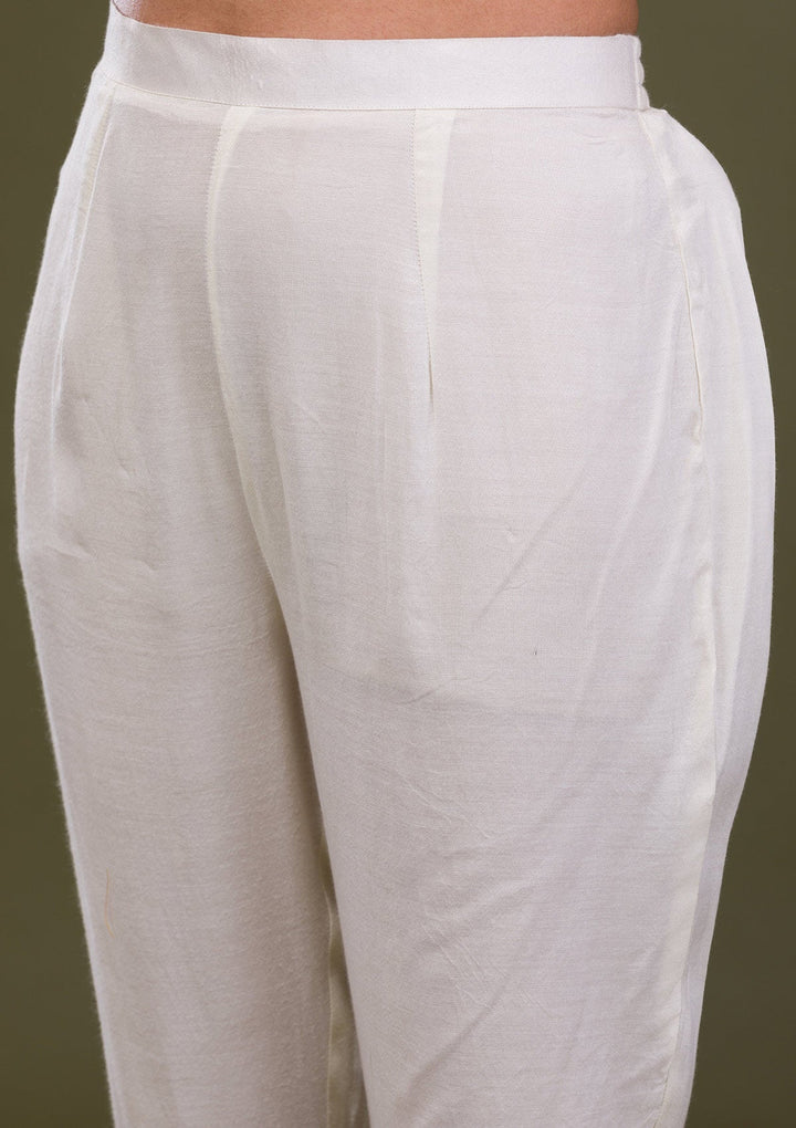 Cream Threadwork Cotton Readymade Sharara Kameez