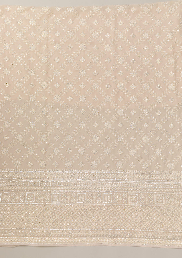 Cream Threadwork Georgette Unstitched Salwar Suit-Koskii