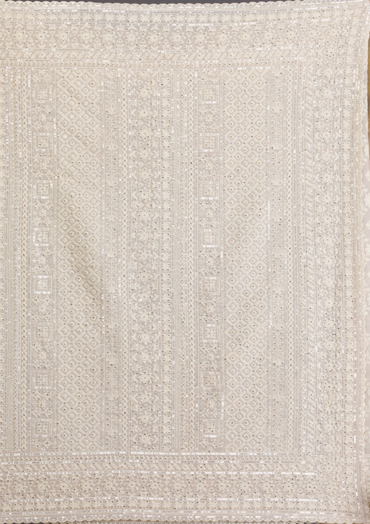 Cream Threadwork Georgette Saree-Koskii