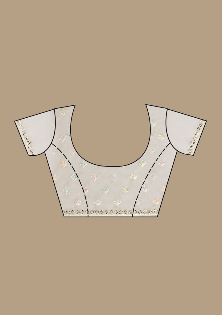 Cream Threadwork Georgette Saree-Koskii