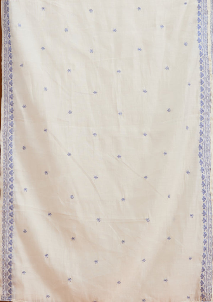 Cream Threadwork Semi Crepe Readymade Salwar Suit-Koskii