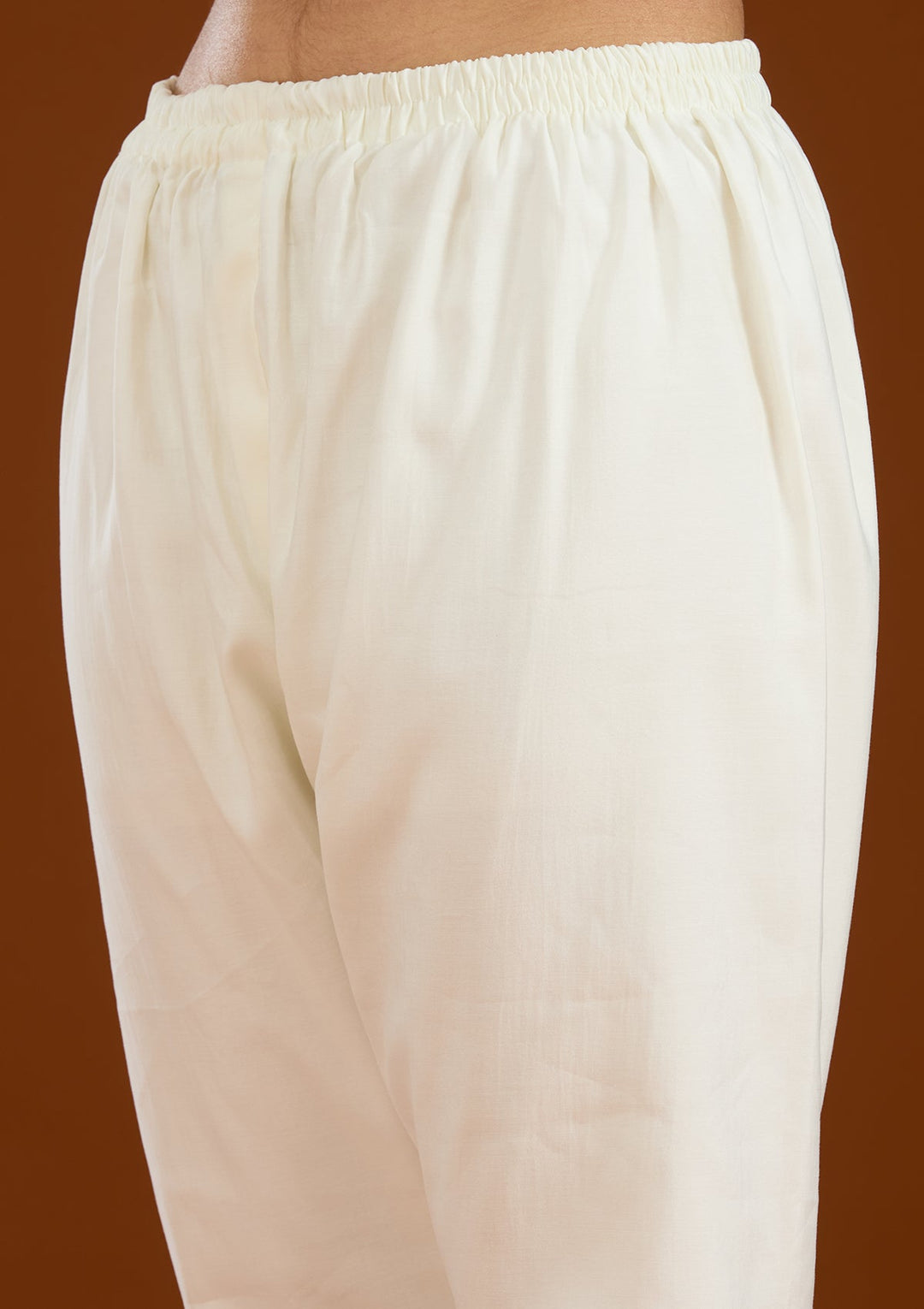 Cream Threadwork Semi Crepe Readymade Salwar Suit-Koskii