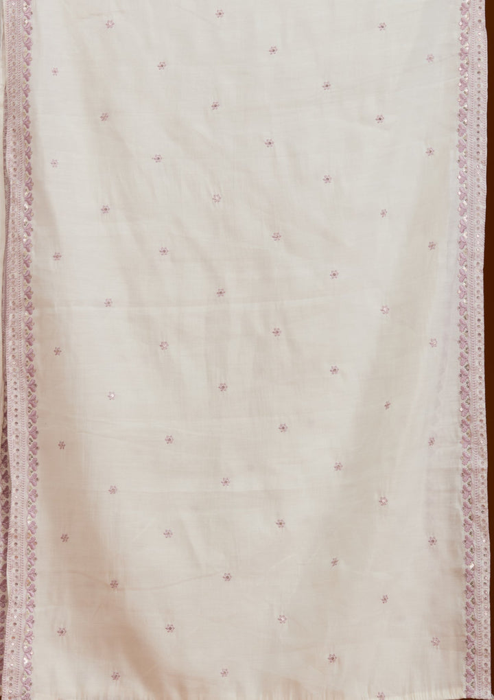 Cream Threadwork Semi Crepe Readymade Salwar Suit-Koskii
