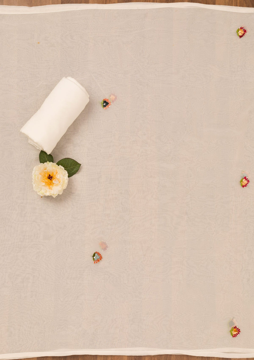 Cream Threadwork Semi Crepe Unstitched Salwar Suit-Koskii