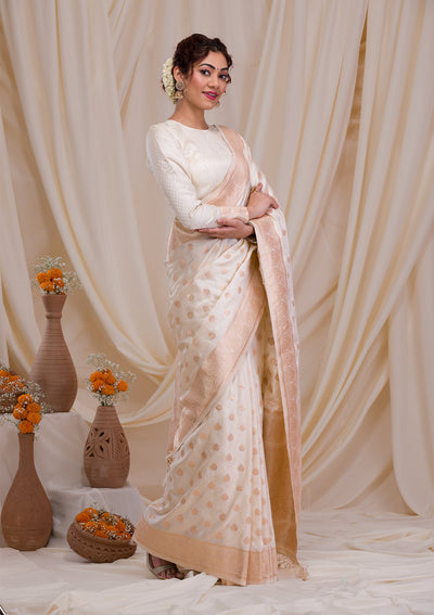 Cream Zariwork Art Silk Saree-Koskii