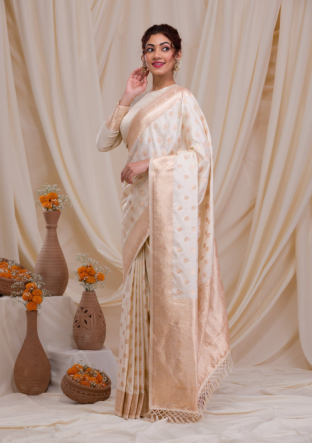 Peach Printed Semi Crepe Designer Saree-Koskii
