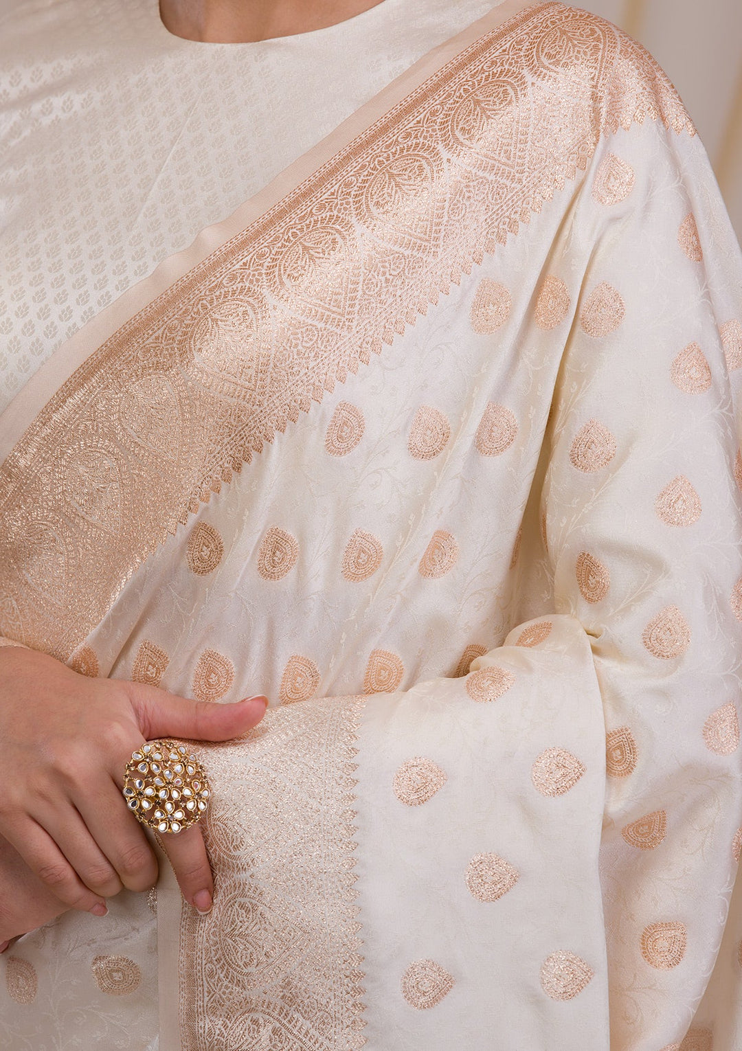Peach Printed Semi Crepe Designer Saree-Koskii