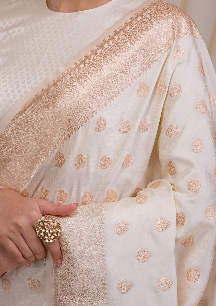 Peach Printed Semi Crepe Designer Saree-Koskii